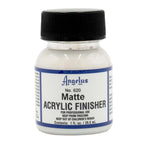 Matte Acrylic Finisher Angelus 29.5 ml intr-o sticluta transparenta cu capac negru si eticheta alba cu chenar albastru inchis.