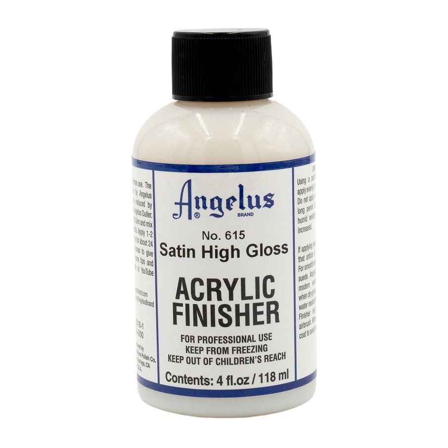 Sticla cu solutie fixare acrilica pentru vopsea piele angelus finisher 118ml satin high gloss.