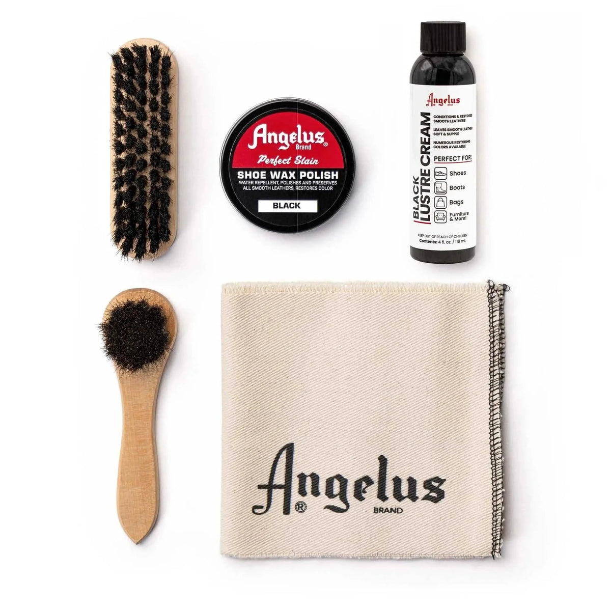 Kit Angelus pentru lustruirea pantofilor din piele neagră, 5 piese